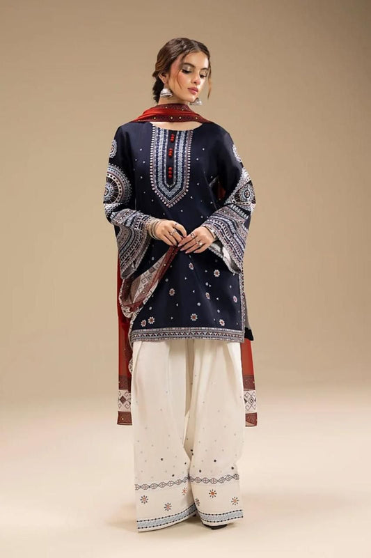 Jazmin Winter Collection 2025 – 3PC Premium Air-Jet Dhanak Embroidered Suit with Digital Printed Pashmina Wool Shawl