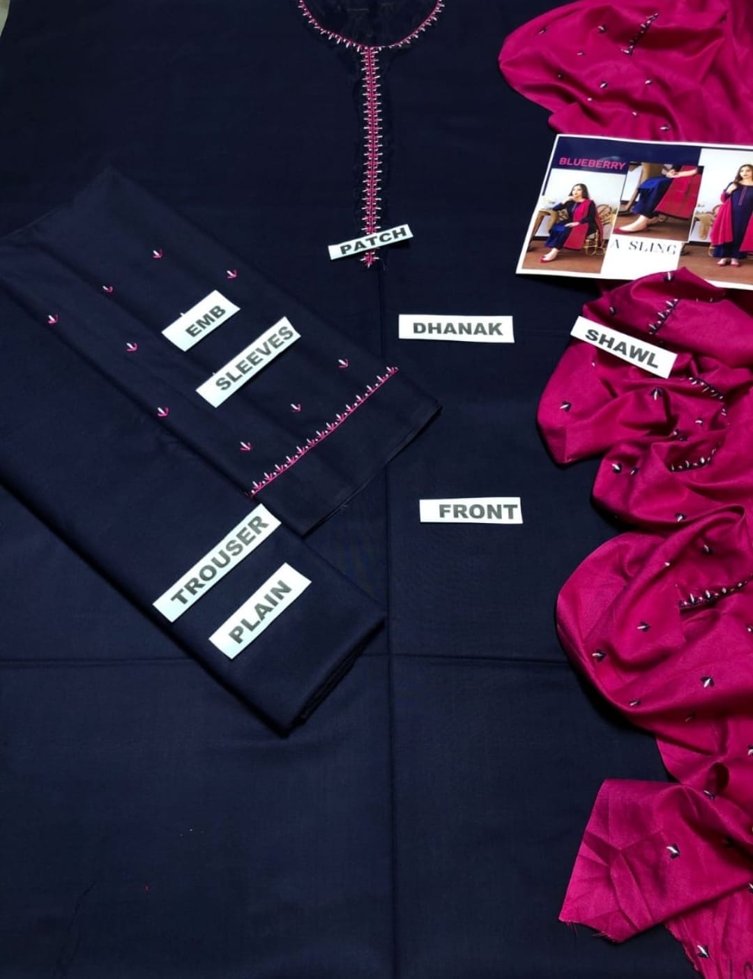Asline Premium Dhanak 3PC Suit – Embroidered Neck & Sleeves with Dhanak Shawl