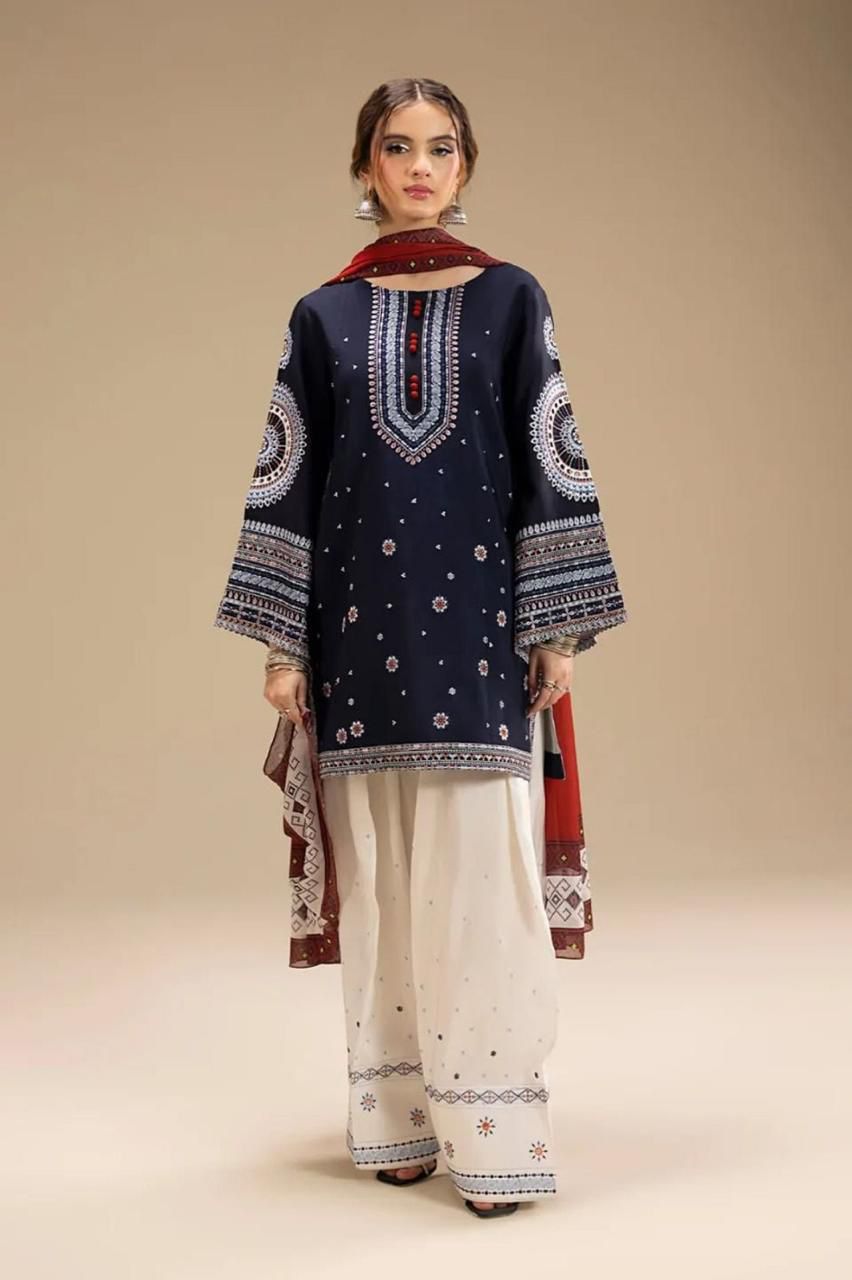 Jazmin Winter Collection 2025 – 3PC Premium Air-Jet Dhanak Embroidered Suit with Digital Printed Pashmina Wool Shawl