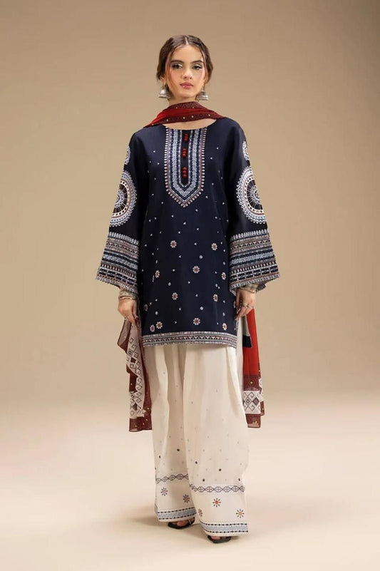 Jazmin Winter Collection 2025 – 3PC Premium Air-Jet Dhanak Embroidered Suit with Digital Printed Pashmina Wool Shawl