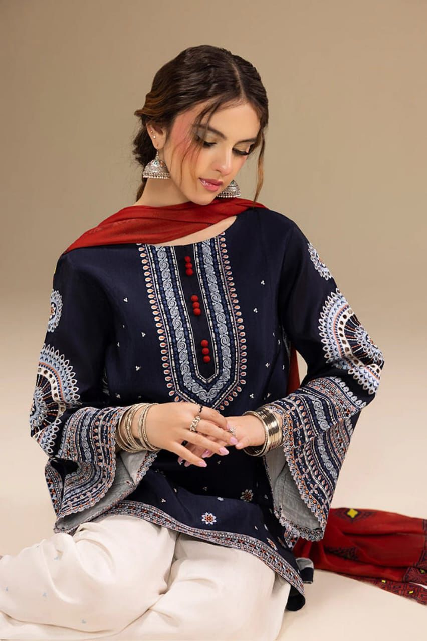 Jazmin Winter Collection 2025 – 3PC Premium Air-Jet Dhanak Embroidered Suit with Digital Printed Pashmina Wool Shawl