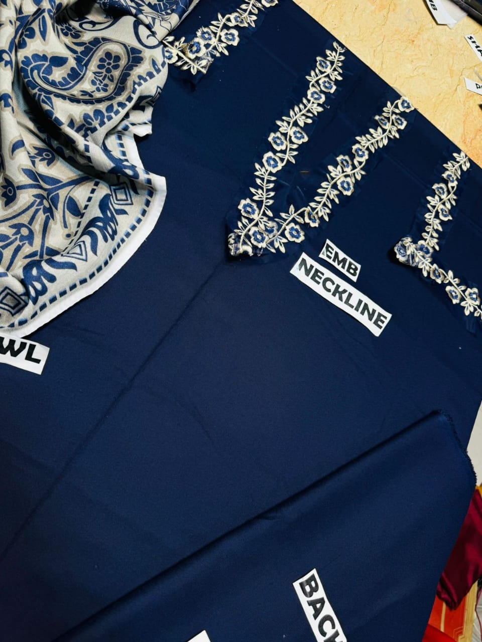 Asline Premium Dhanak 3PC Suit – Embroidered Neck & Sleeves with Dhanak Shawl