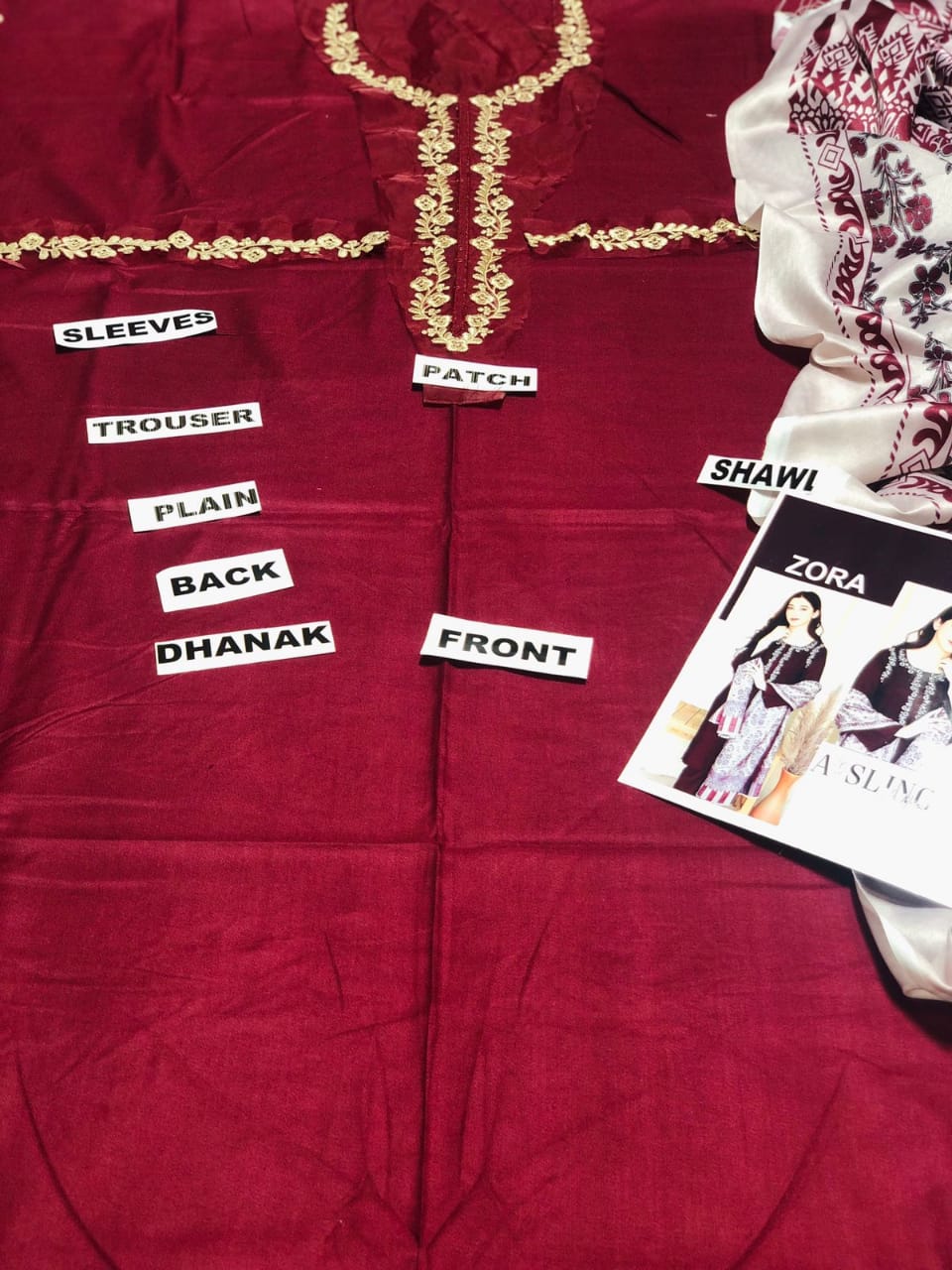 Asline Premium Dhanak 3PC Suit – Embroidered Neck & Sleeves with Dhanak Shawl