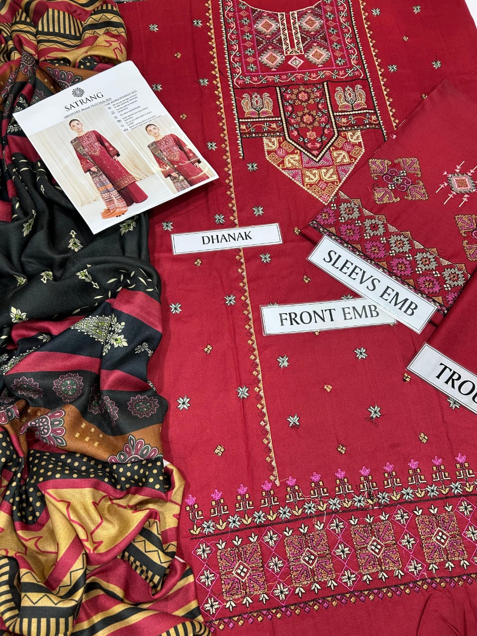 Satrang Winter Collection 2025 | 3PC Premium Air-Jet Dhanak Embroidered Suit with Pashmina Shawl
