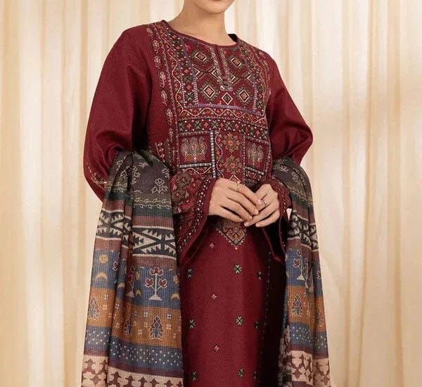 Satrang Winter Collection 2025 | 3PC Premium Air-Jet Dhanak Embroidered Suit with Pashmina Shawl