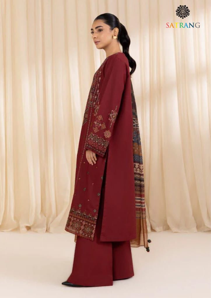 Satrang Winter Collection 2025 | 3PC Premium Air-Jet Dhanak Embroidered Suit with Pashmina Shawl