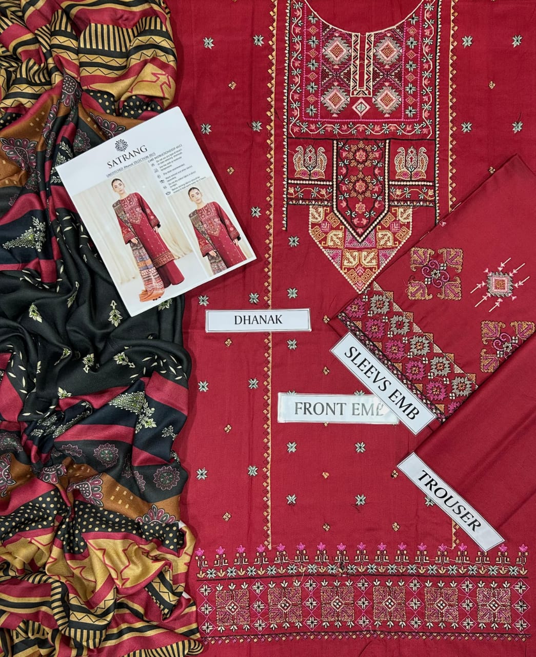 Satrang Winter Collection 2025 | 3PC Premium Air-Jet Dhanak Embroidered Suit with Pashmina Shawl