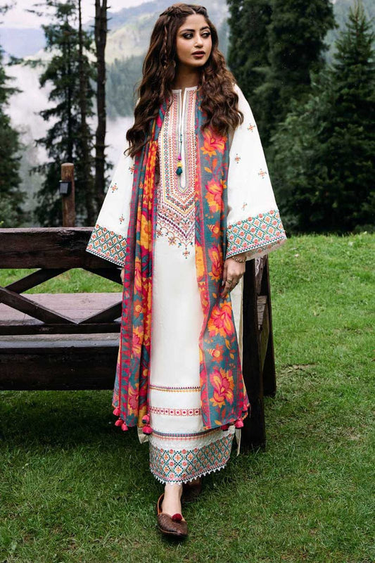 Sapphire Luxury Embroidered Dhanak 3PC Suit – Heavy Neck & Daman Embroidery with Digital Printed Pashmina Shawl